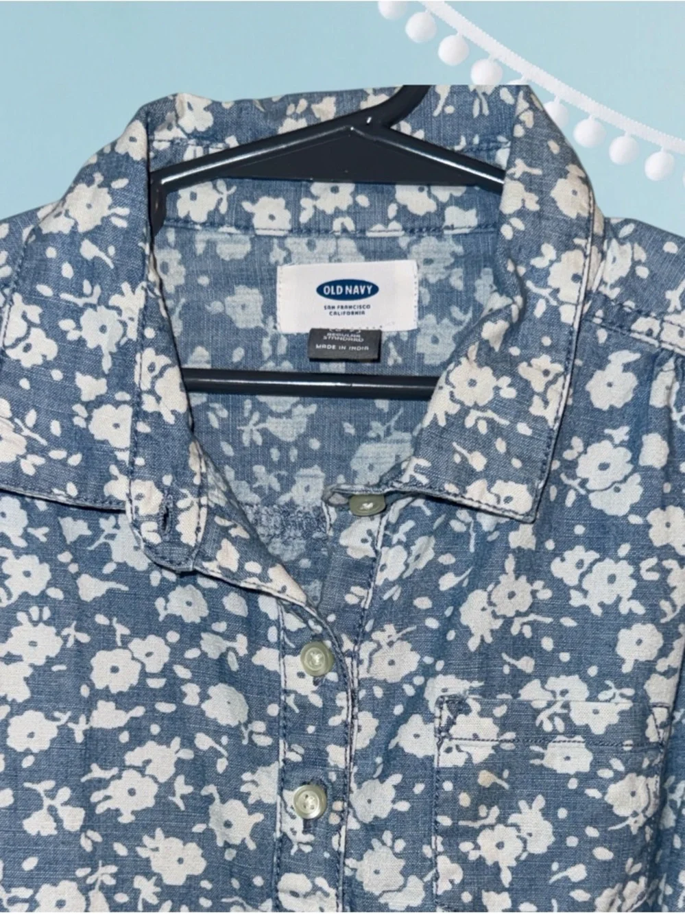 🌺Old Navy Blue Floral Button-Front Denim Dress